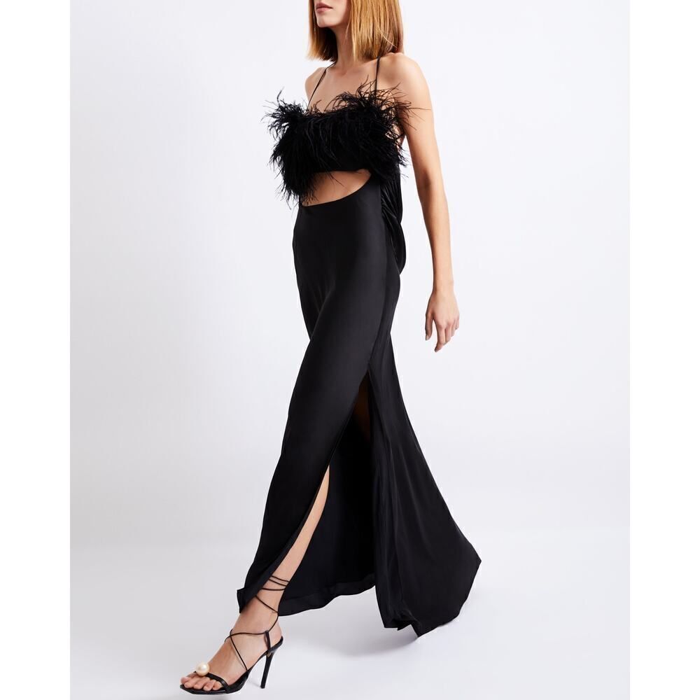 Patbo Feather Trim Slip Dress Black Us4